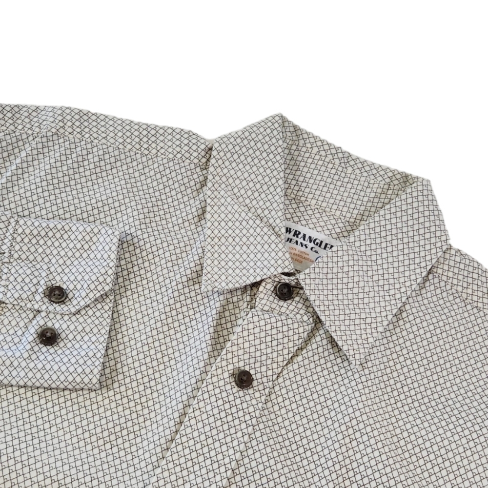 Wrangler Jeans Co. Western Shirt Men's Size Large White Button Front Long Sleeve